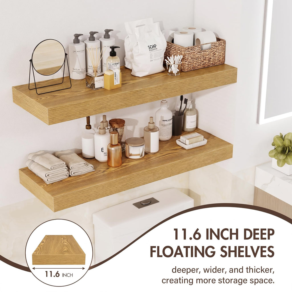 72 Inch Floating Shelves, 12" Deep Floating Shelf Wall Mounted, 72" Wall Shelves, Rustic Deep Bookshelf, Extra Deeper