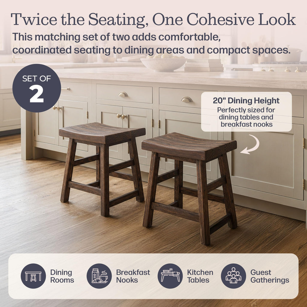Pomona Solid Wood Bar Stool Set of 2, Rustic Brown, 20"