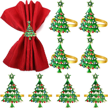 Christmas Napkin Rings Set of 8 Christmas Tree Napkin Holder Rings Holiday Table Settings for Xmas Party Dinner
