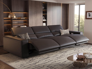 Benjamin 109'' Faux Leather Reclining Sofa, 3 Seater 3 Power, Black