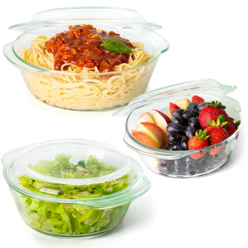 Clear Glass Casserole Dish Set with Lids, Glass Baking Dishes