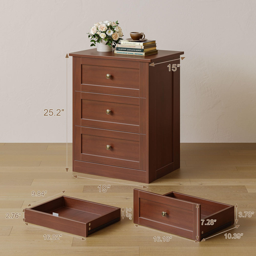 Dresser Set of 2, Walnut Modern 19'' Wide Wood Chest of Drawers with Hidden Drawer, Storage Organizer with Smooth