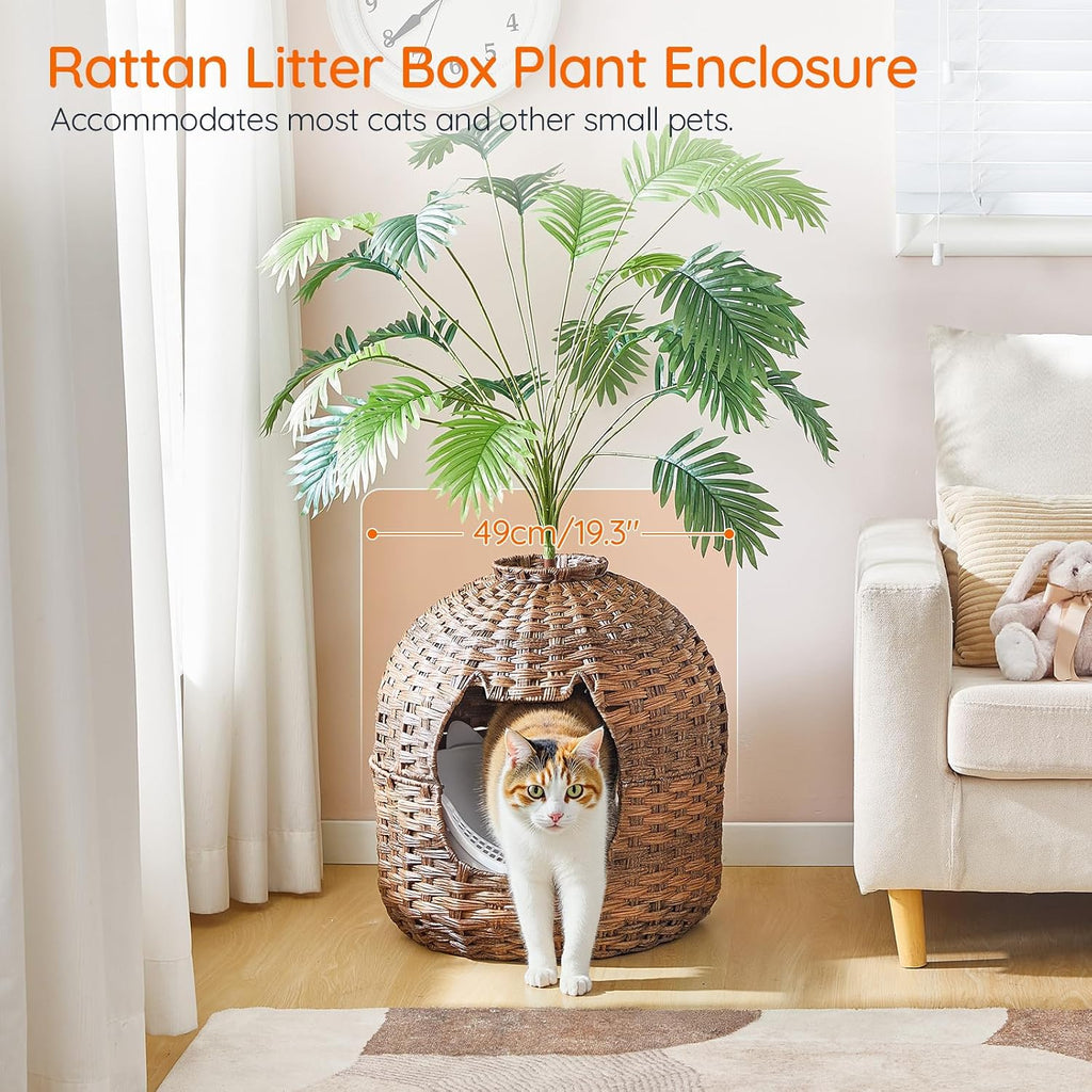 Rattan Plant Litter Box, Large Cat Litter Box Enclosure with Litter Box & Scoop, Odor Control Filter, Handwoven