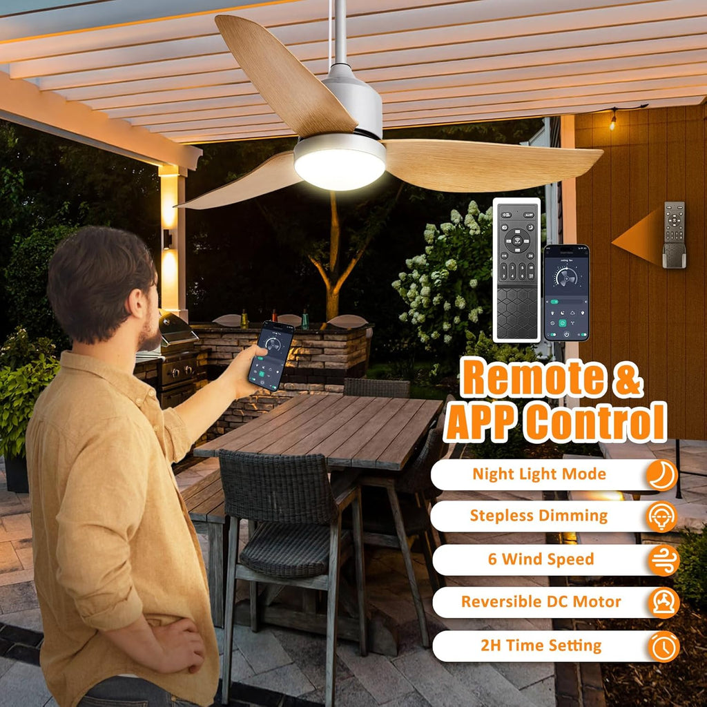 42 Inch Nickel Waterproof Gazebo Fans with Lights Outdoor Hanging - Plug in Remote App Control for Patio Indoor Farmhouse Porch - 6 Speed Reversible DC Motor A101-B0F4NL1X3C