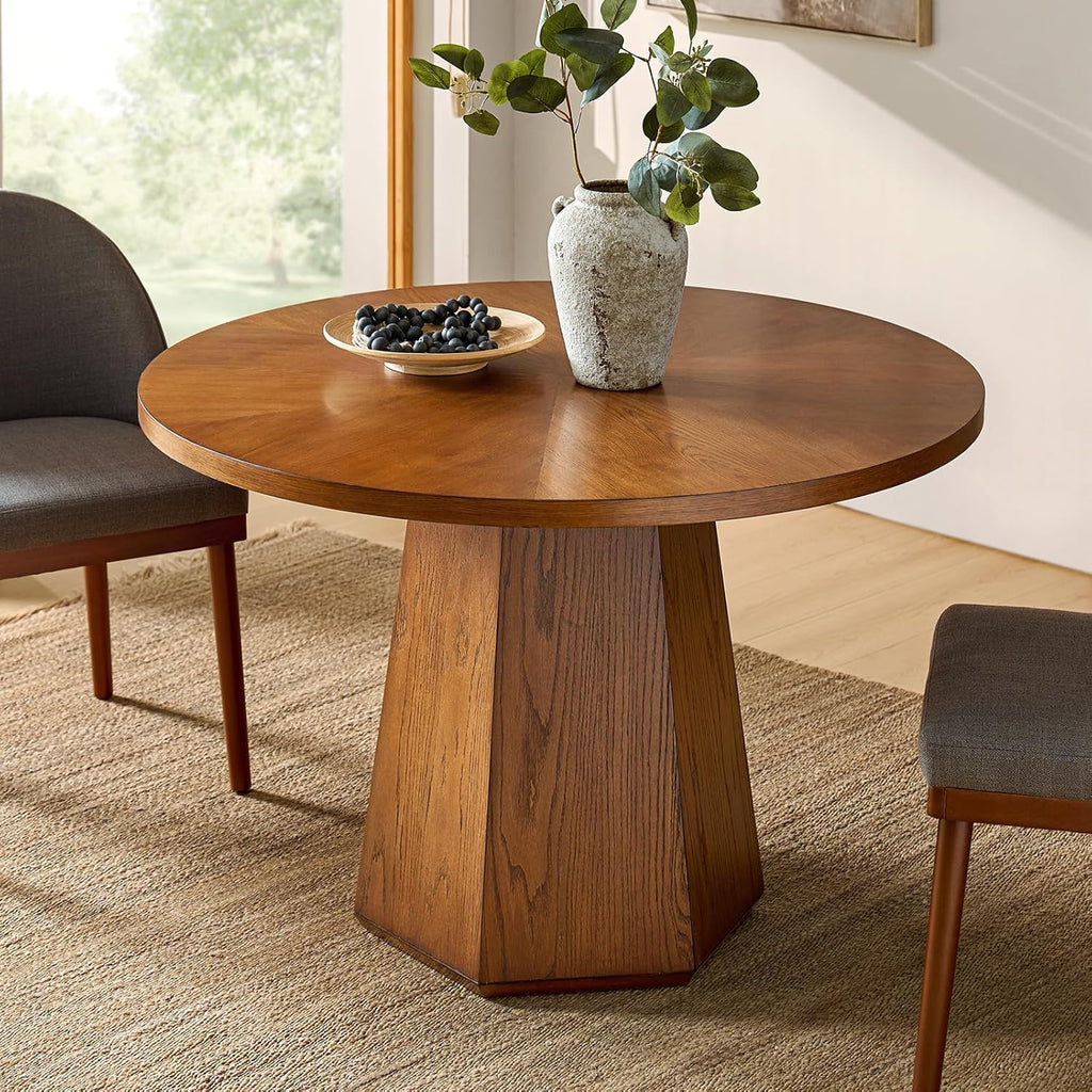 Mid-Century Modern Dining Table, Round Solid Wood Kitchen & Dining Room Tables, Acorn