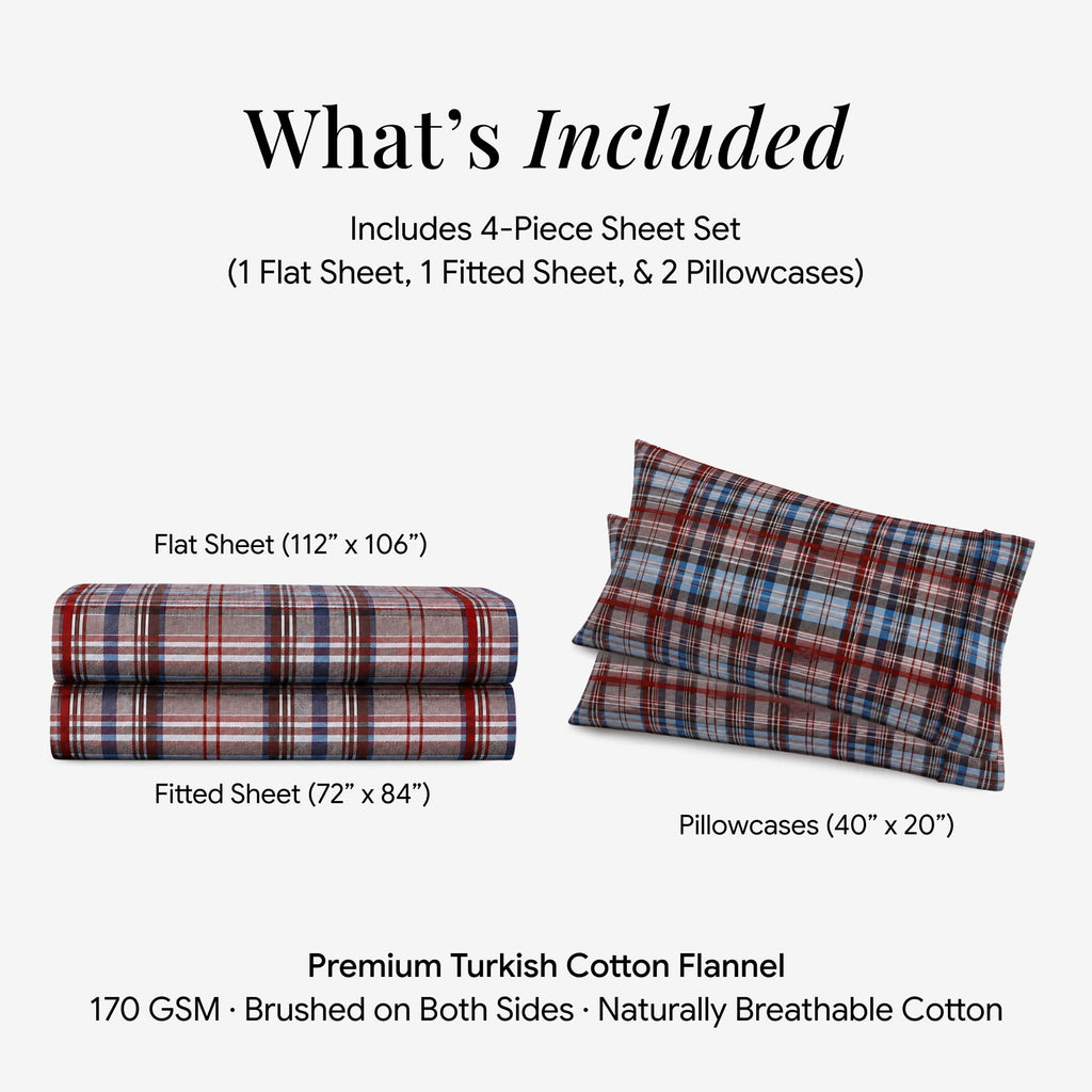 Ultra Soft Turkish Cotton Flannel Sheet Set with Extra Deep Pocket, 100% Cotton Flannel Sheets 4 Piece Set