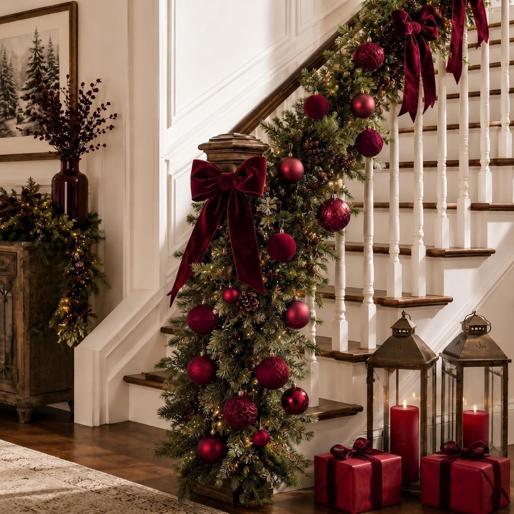 56 Pcs Burgundy Velvet Christmas Balls Ornaments Set