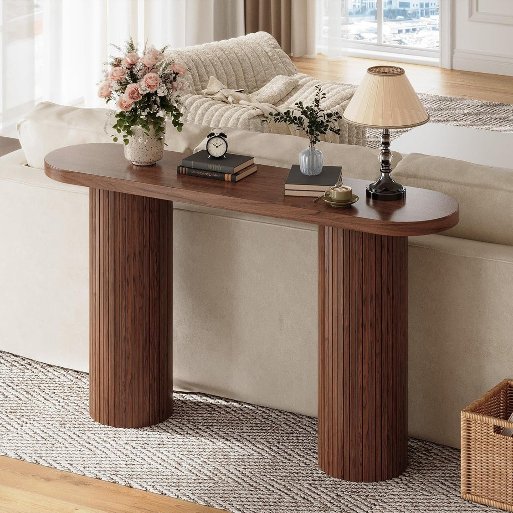 55 Inch Fluted Entryway Table, Wood Console Table, Couch Tables Behind Sofa, Farmhouse Style, Modern Sofa Stand for