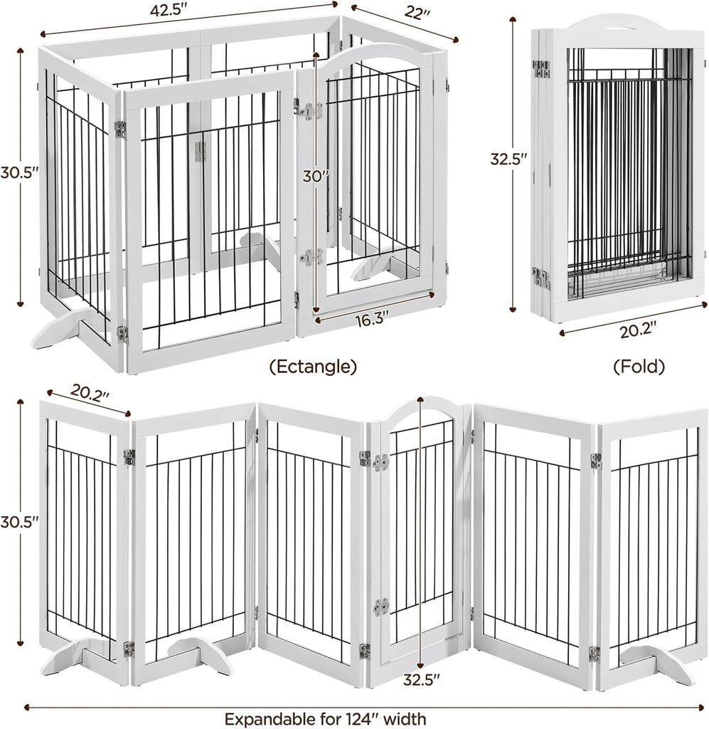 Extra Wide Freestanding Dog Gate for Stairs Doorways, 32" 6-Panel