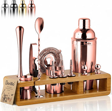 Rose Gold Bartender Kit - Stainless-Steel Cocktail Shaker Set w/Bamboo Stand - Mixology Bar Tools w/Drink Shaker - Set of 23