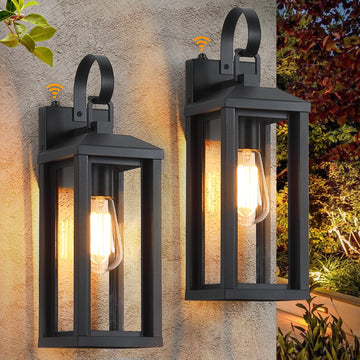 17" Dusk to Dawn Large Porch Lights Outdoor 2-Pack, Matte Black