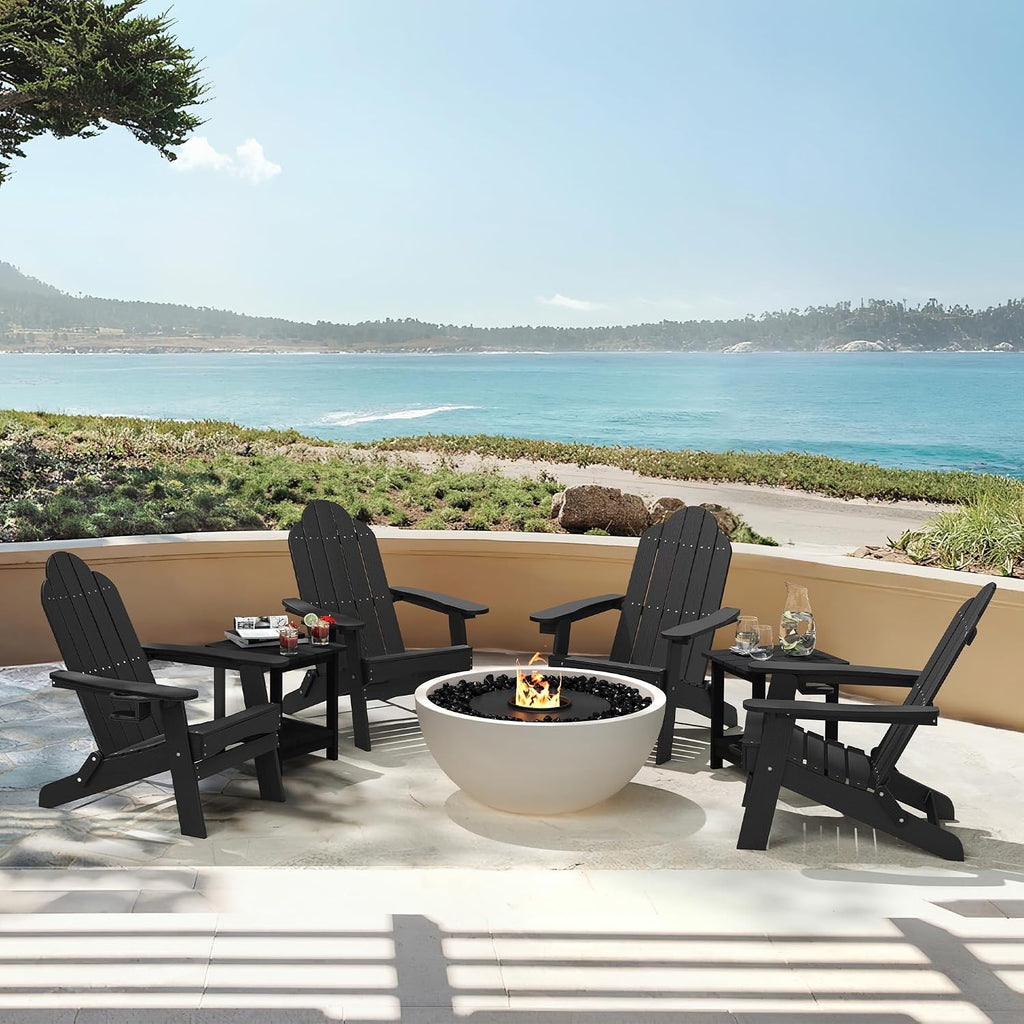 Folding Adirondack Chairs Set of 2, HDPS Fire Pit Chairs, Black | All-weather-resistant, ergonomic curved design