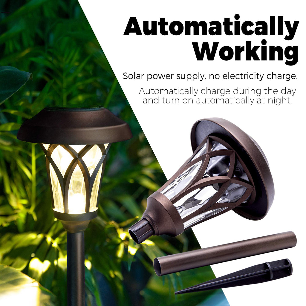 Solar Pathway Lights Outdoor, Metal Glass & ABS Landscape Lights