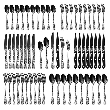 48-Piece Black Silverware Set with Steak Knives, Stainless Steel Cutlery Flatware Set for 8, Utensil Sets Include