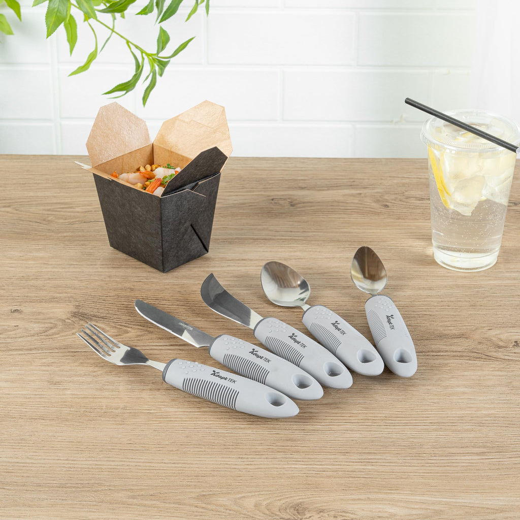 Adaptive Utensils - 1 count Stainless Steel, 9.84 x 5.12 x 1.57 Inches, Ergonomic Eating Aids, Non-Slip Utensil Set