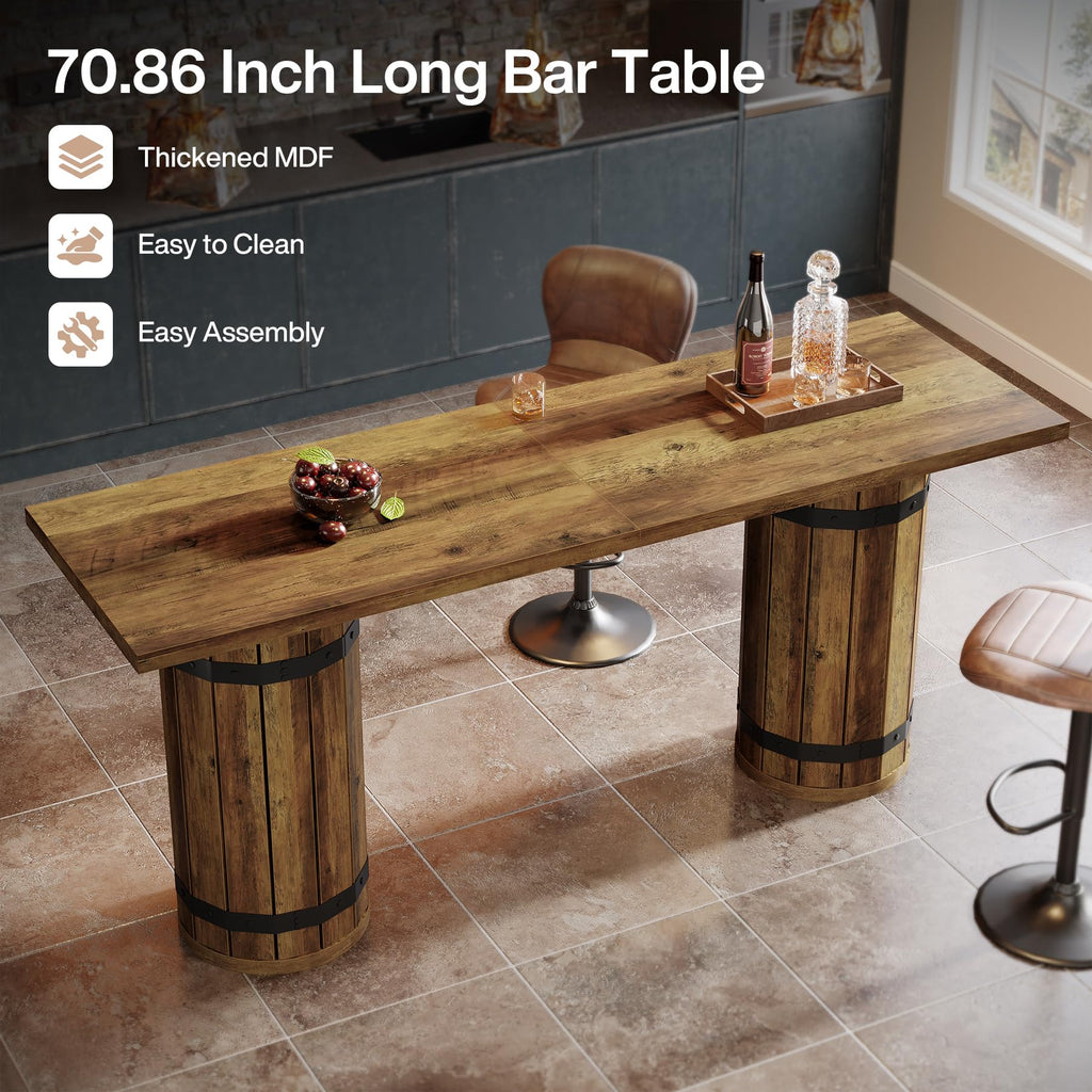 70.9-Inch Long Bar Table, Farmhouse Counter Height Table