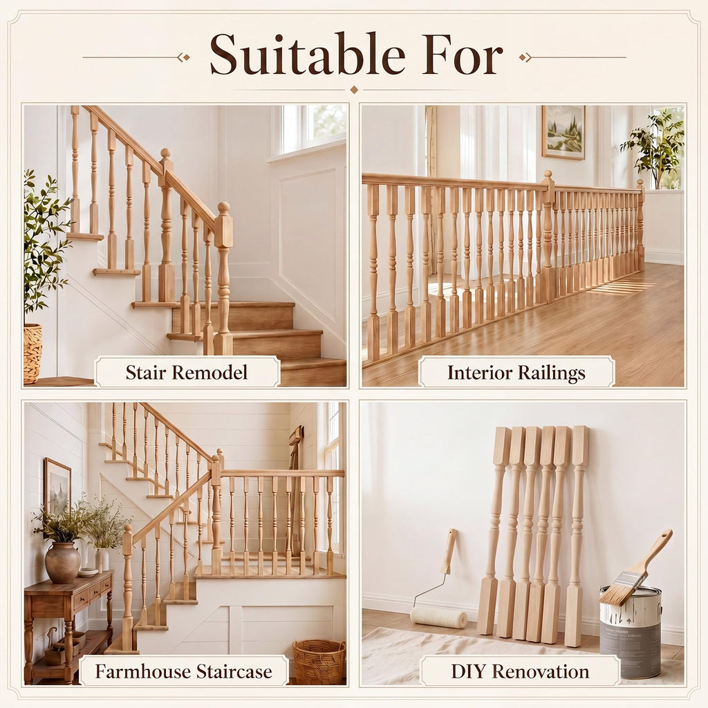 6 Pack 37.4" Wooden Baluster Spindles Wood Stair Balusters