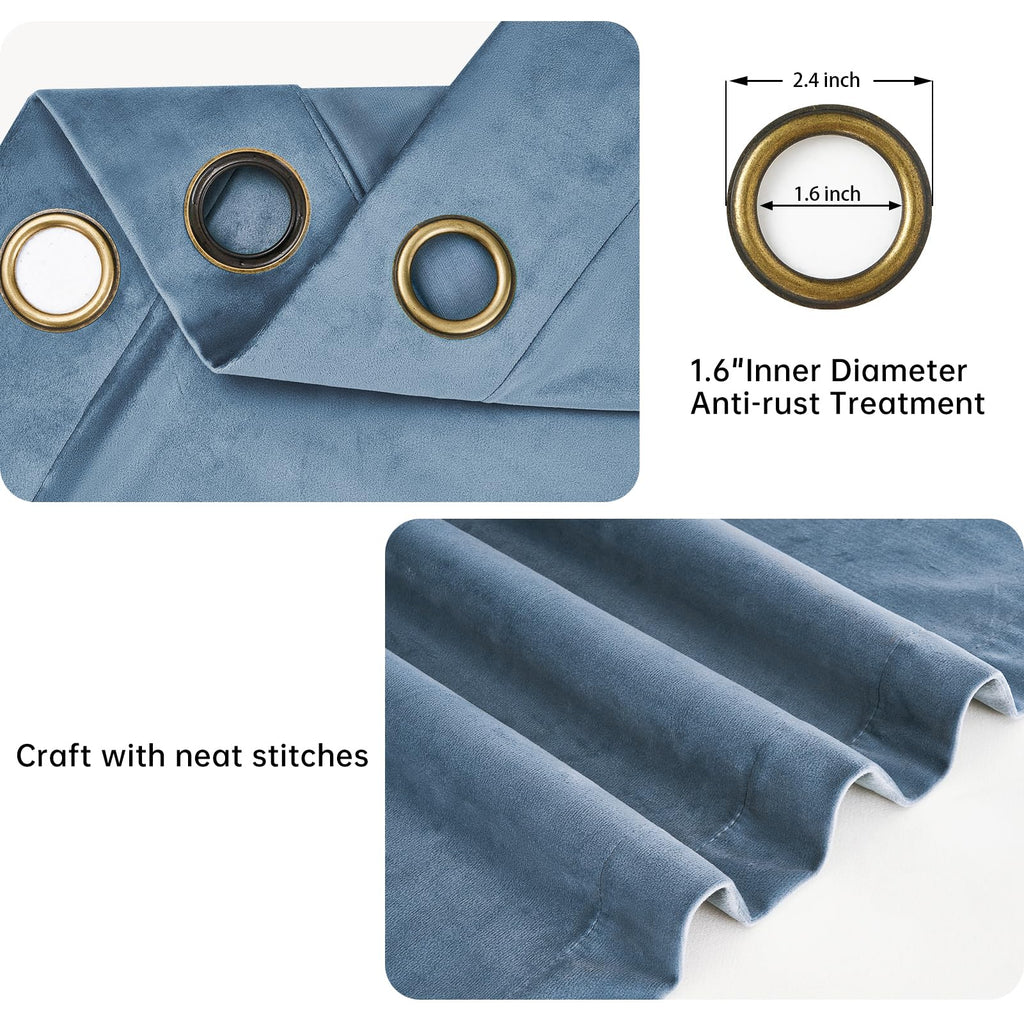 120 Inches Long Extra Long Slate Blue Velvet Curtains, Heavy Luxury Floor to Ceiling Pinched Pleated Boho Sound
