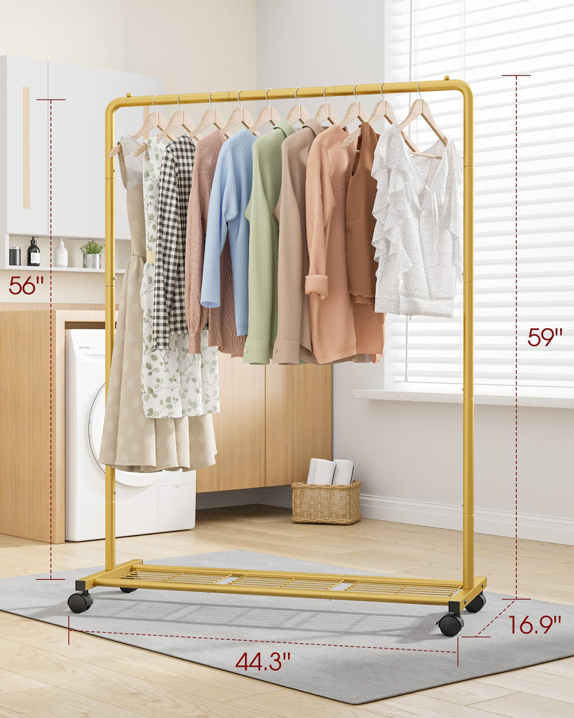 Clothes Rack - Clothing Rack with Storage Mesh Shelf & Casters, Heavy-Duty Clothing Rack for Hanging Clothes