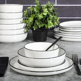 Oslo 16-Piece Porcelain Dinnerware Set, Service for 4 - White Plates with Black Rim, Microwave & Dishwasher Safe