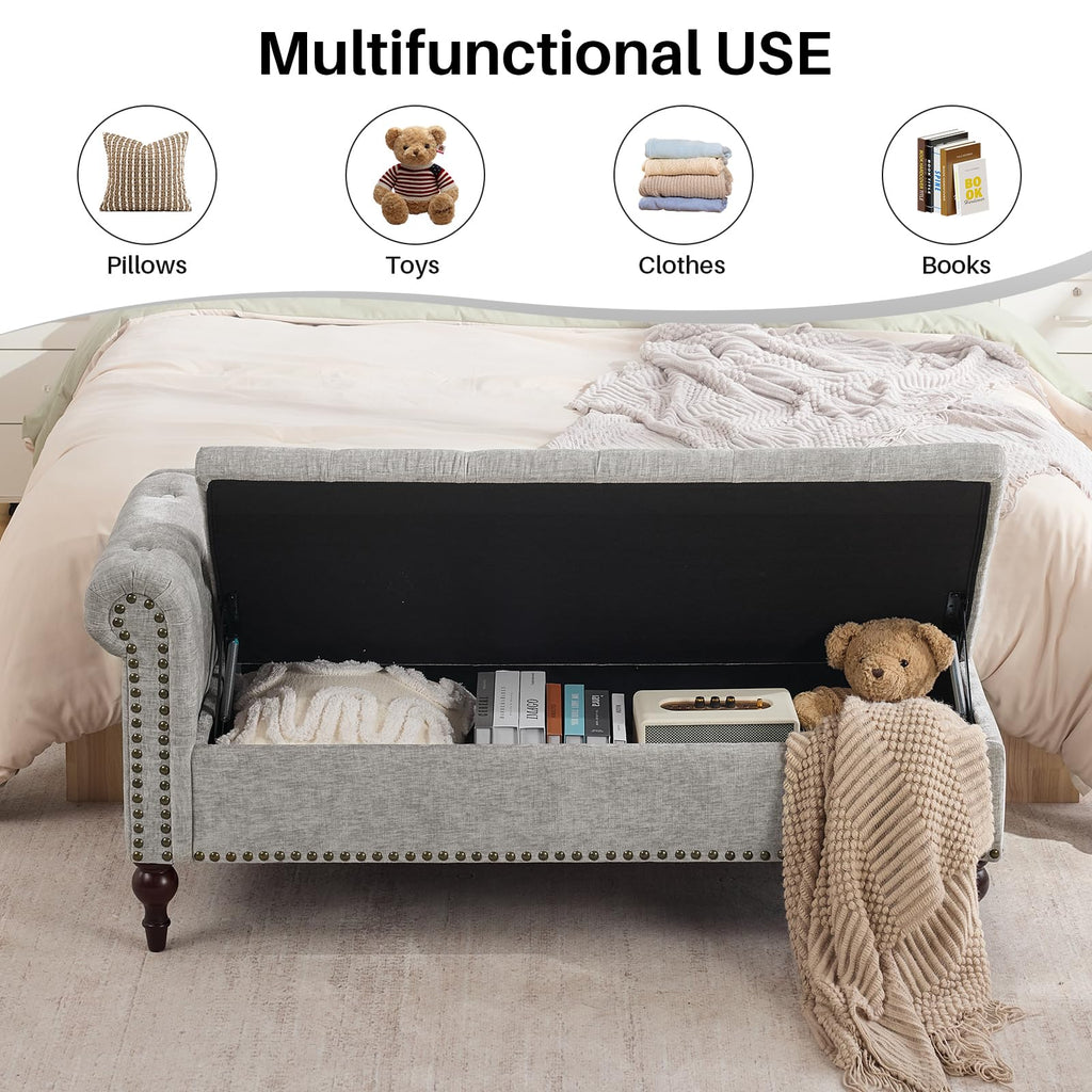 Velvet Chaise Lounge with Storage & Left Armrest, Gray