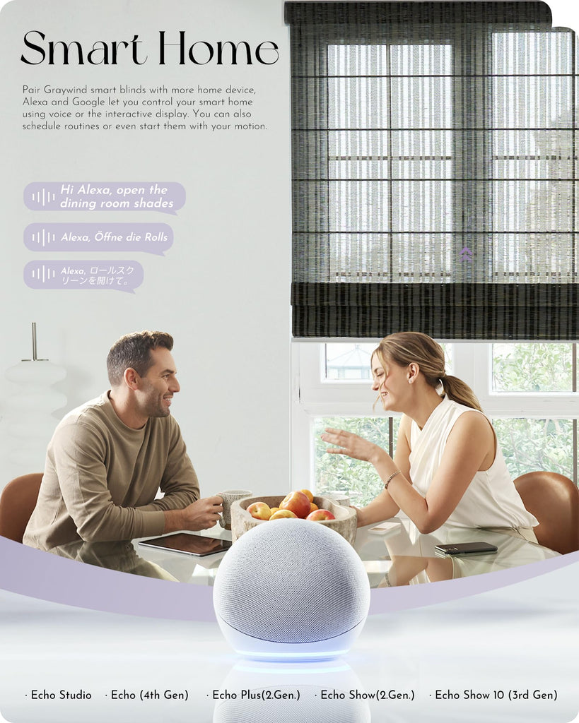 Smart Natural Roman Shades Compatible with Alexa Google Rechargeable Light Filtering Motorized Blinds with Remote