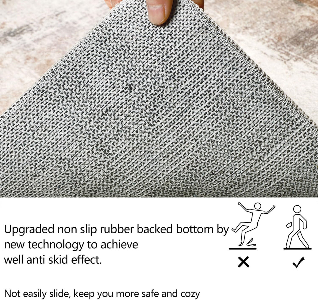 5x8 Area Rug, Abstract Washable Rugs for Living Room Low Pile Neutral Area Rug for Bedroom Aesthetic Non Slip Rubber