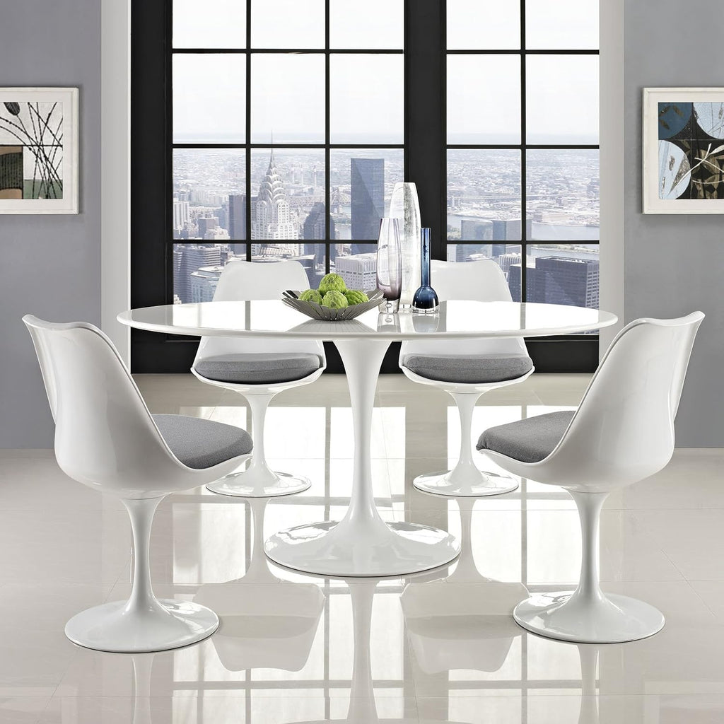 Inspired Tulip Style Oval Pedestal Dining Table — White, 60″ Oval