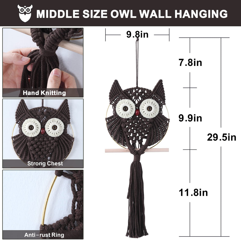 Owl Chocolate Cotton Macrame Wall Hanging Tapestry Home Decor Art and Bronze Craft Wonderful Decoration Woven Boho