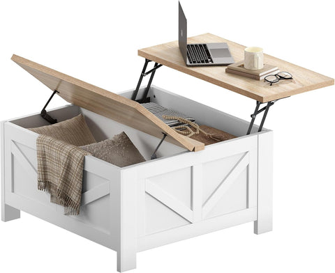 Farmhouse Lift Top Coffee Table with Storage, Square Coffee Table