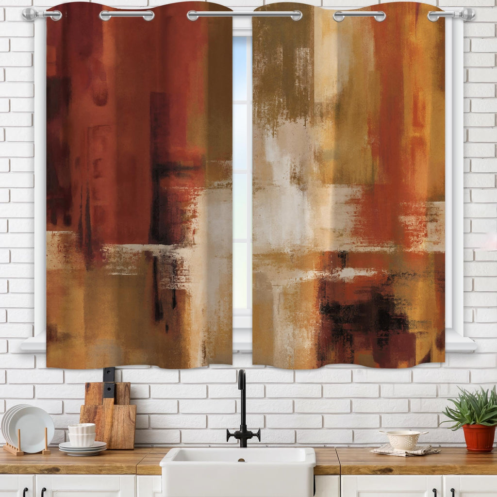 Burnt Orange Abstract Curtains, 26W x 36L, 2 Panels