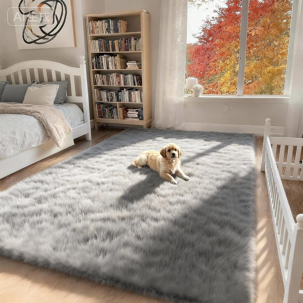 Washable Grey Solid Shag Area Rugs Bedroom