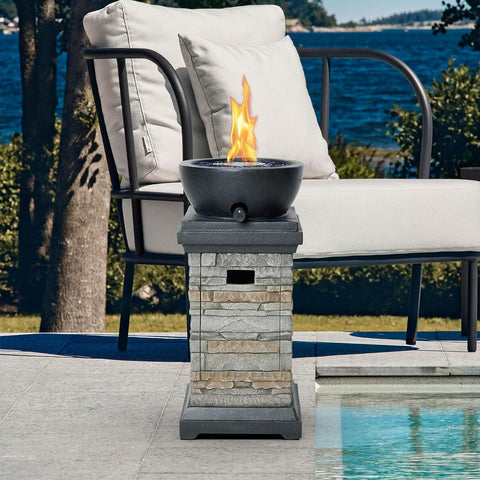 Propane Fire Pit Table 28 Inch 50,000BTU Rectangle Gas Fire Pit with Glass Wind Guard