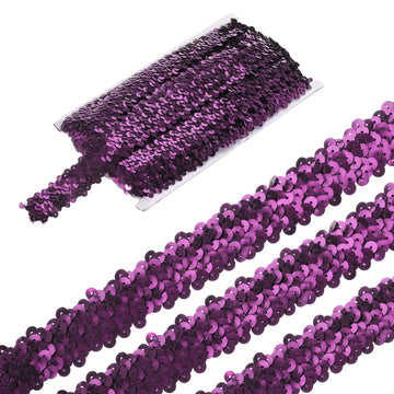 1.2 Inch Elastic Sequins Trim 3 Row Flat Sequin Strip Paillette Sequins Fabric Ribbon for Crafts DIY Sequin - 11 Yards