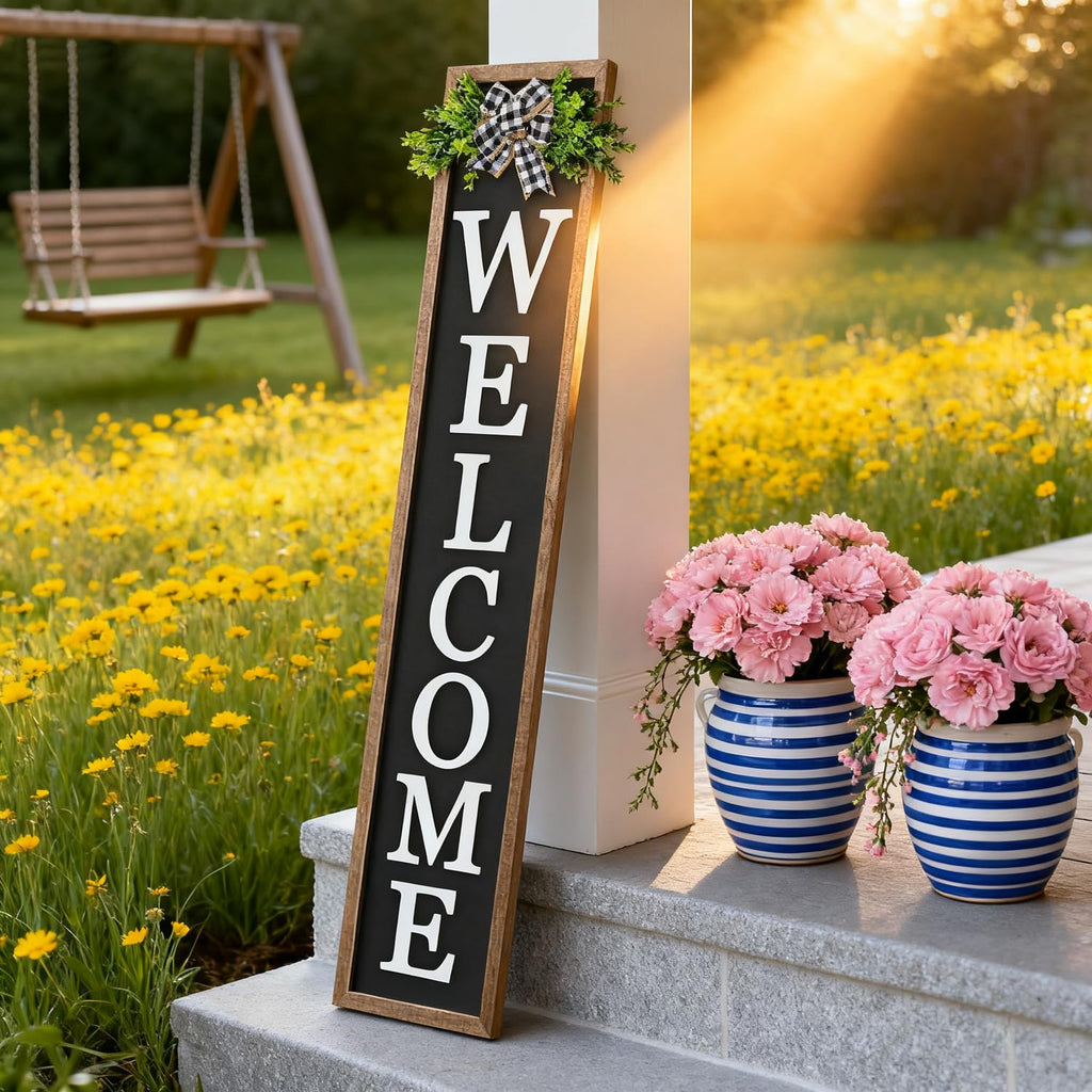 3D Outdoor Welcome Sign, 45"X9", Wood Black