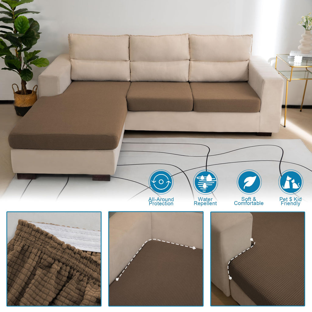 Water Repellent L Shaped Couch Covers 4 Pieces Sofa Seat Cushion Slipcovers, Stretch Separete Chaise Lounge Cover for