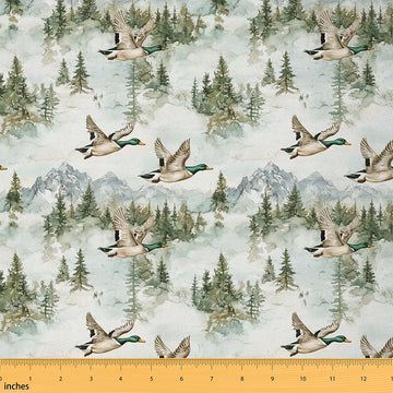Mallard Duck Hunting Fabric by the Yard Flying Ducks Wild Animal Upholstery Fabric for Chairs Wild Duckies DIY Art