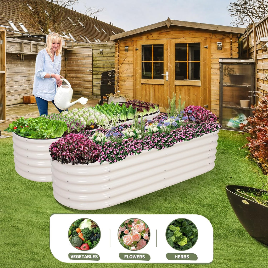 Galvanized Raised Garden Bed Outdoor- 6x2x1.4FT Planter Box, White | Metal Raised Beds for Gardening, Steel Raised