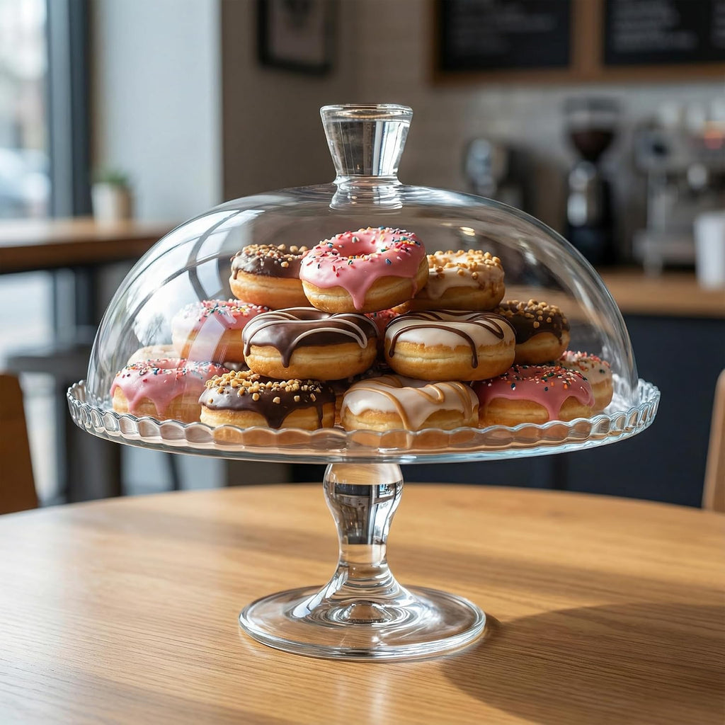 Glass Cake Stand with Dome, Clear Glass Cake Plate, Multifunctional Serving Stand, Elegant Dessert Display for Cakes
