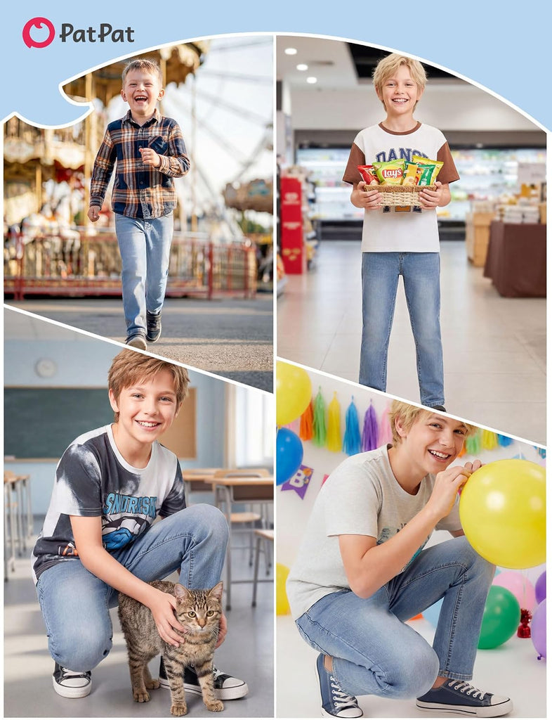 Classic Boys Jeans, High Cotton Content Straight Leg Jeans for Boys