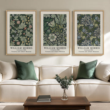 Large Framed Vintage Green William Morris Wall Art, 3 Piece