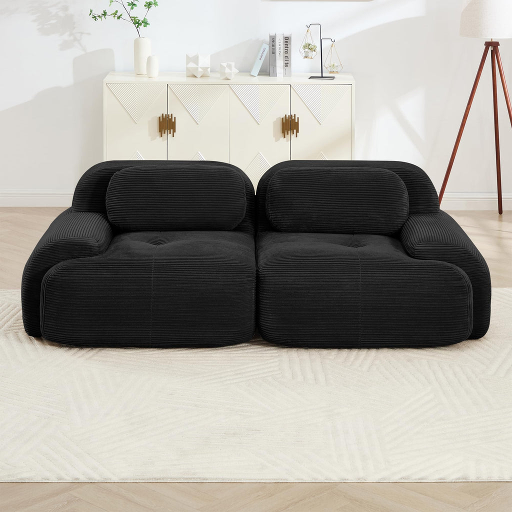 81.8 Inch Modular Sectional Sofa, Loveseat Boneless Couch, Black