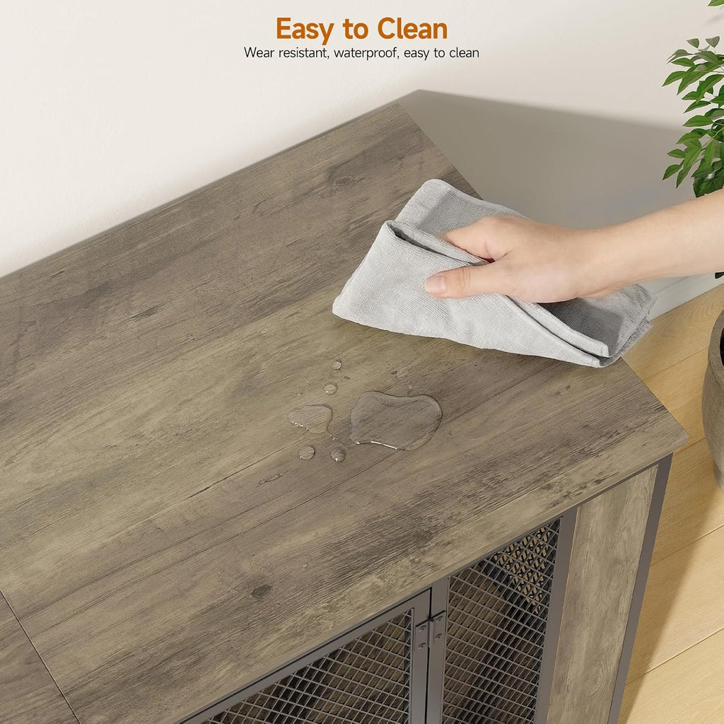 Gray Dog Crate Furniture TV Stand with 3-Room Kennel