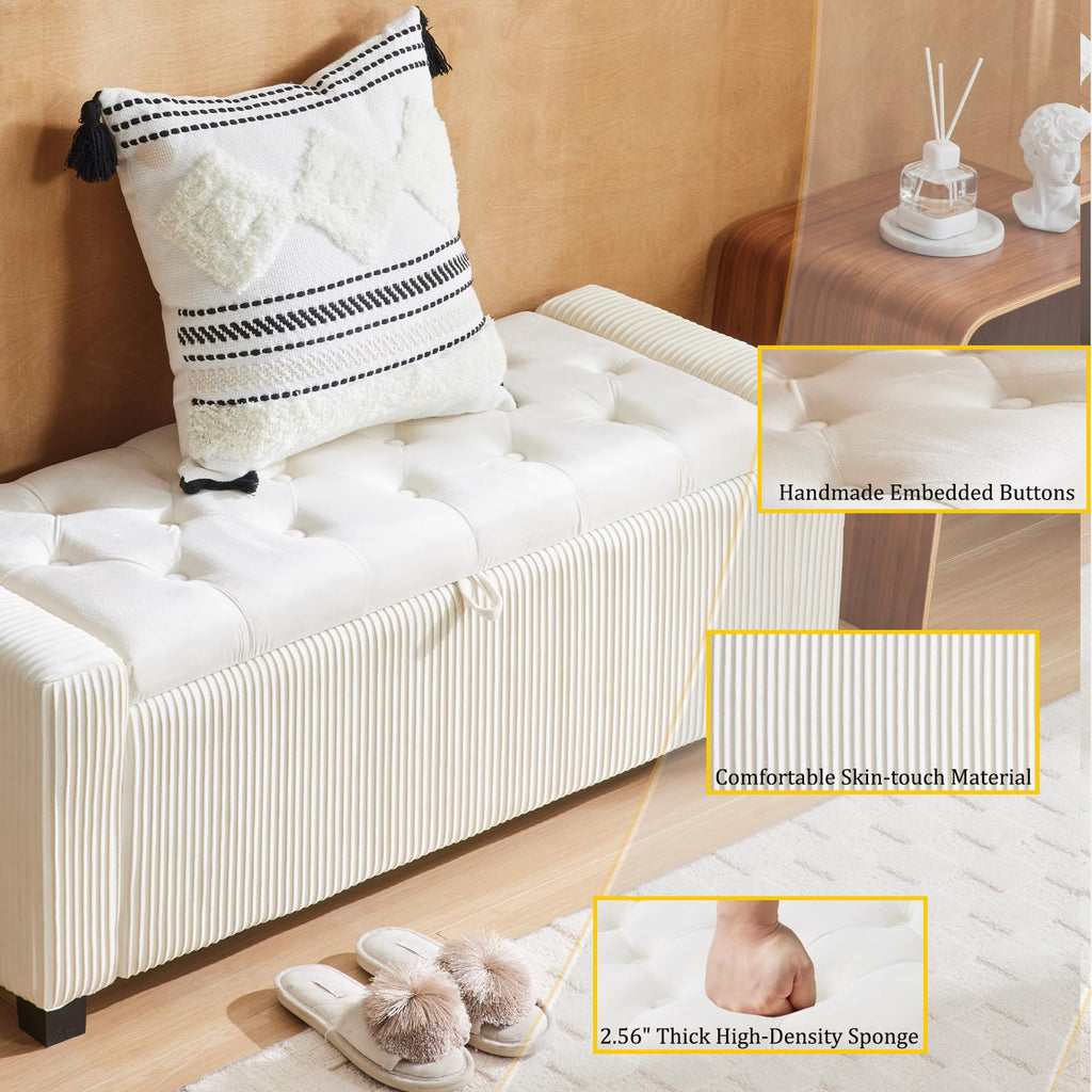 43" Velvet Ottoman Bench with Storage