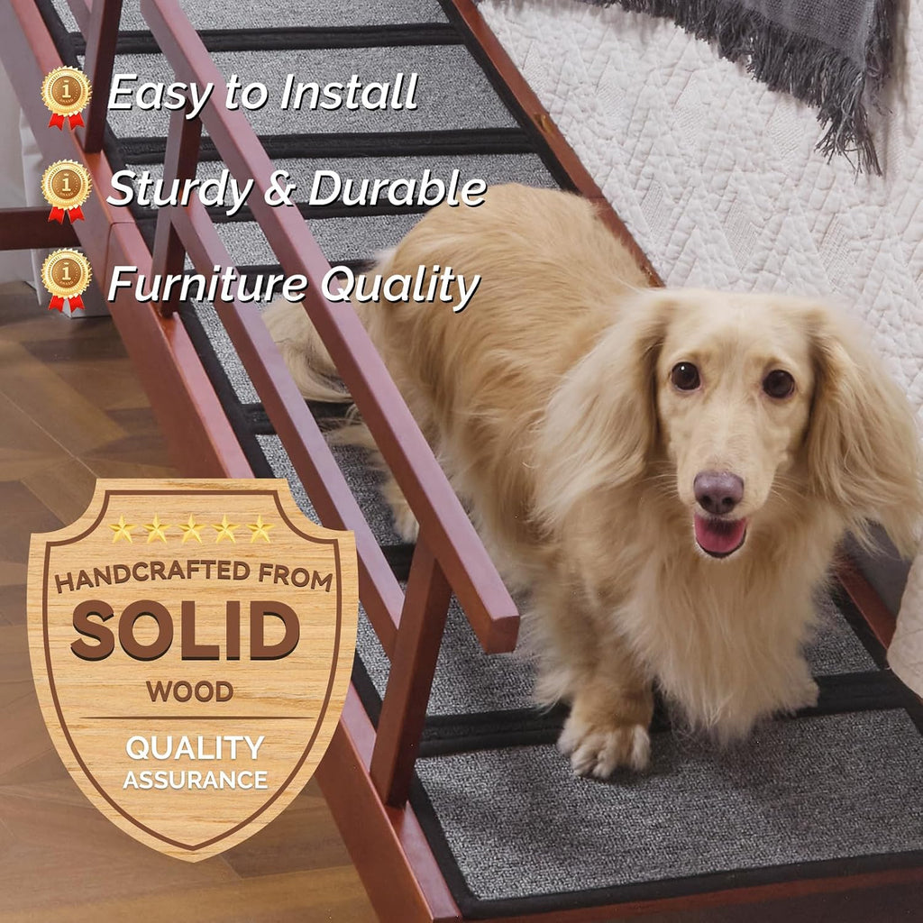 Dog Ramp for Bed or Couch, Wooden Pet Ramp with 20° Gentle Slope, Removable Side Rails, Non-Slip Surface, Top