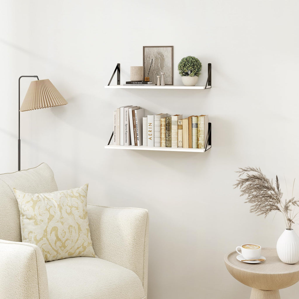 White Deep Floating Shelves for Wall, 24W x 8D Wood Wall Shelves Set of 2, Wide Floating Bookshelf and Decor Storage