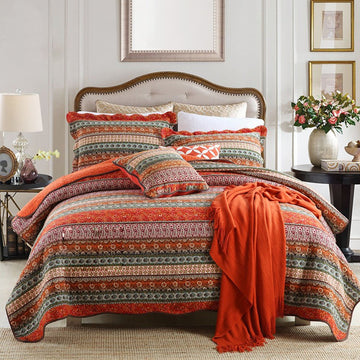 Striped Classical Cotton Patchwork Bedspread Quilt Sets