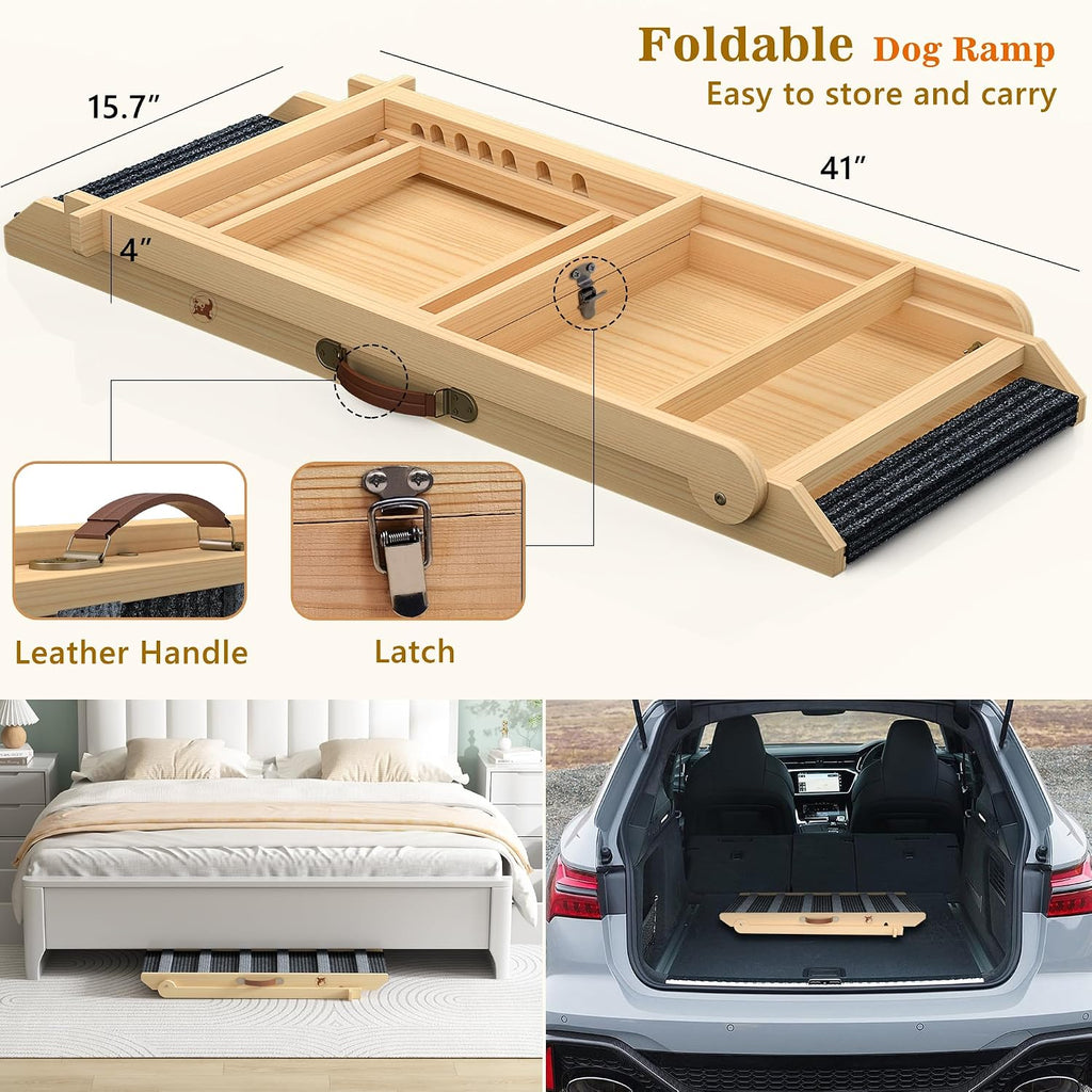 Dog Ramp, Portable Pet Ramp with 7 Adjustable Heights 11" to 26.6"
