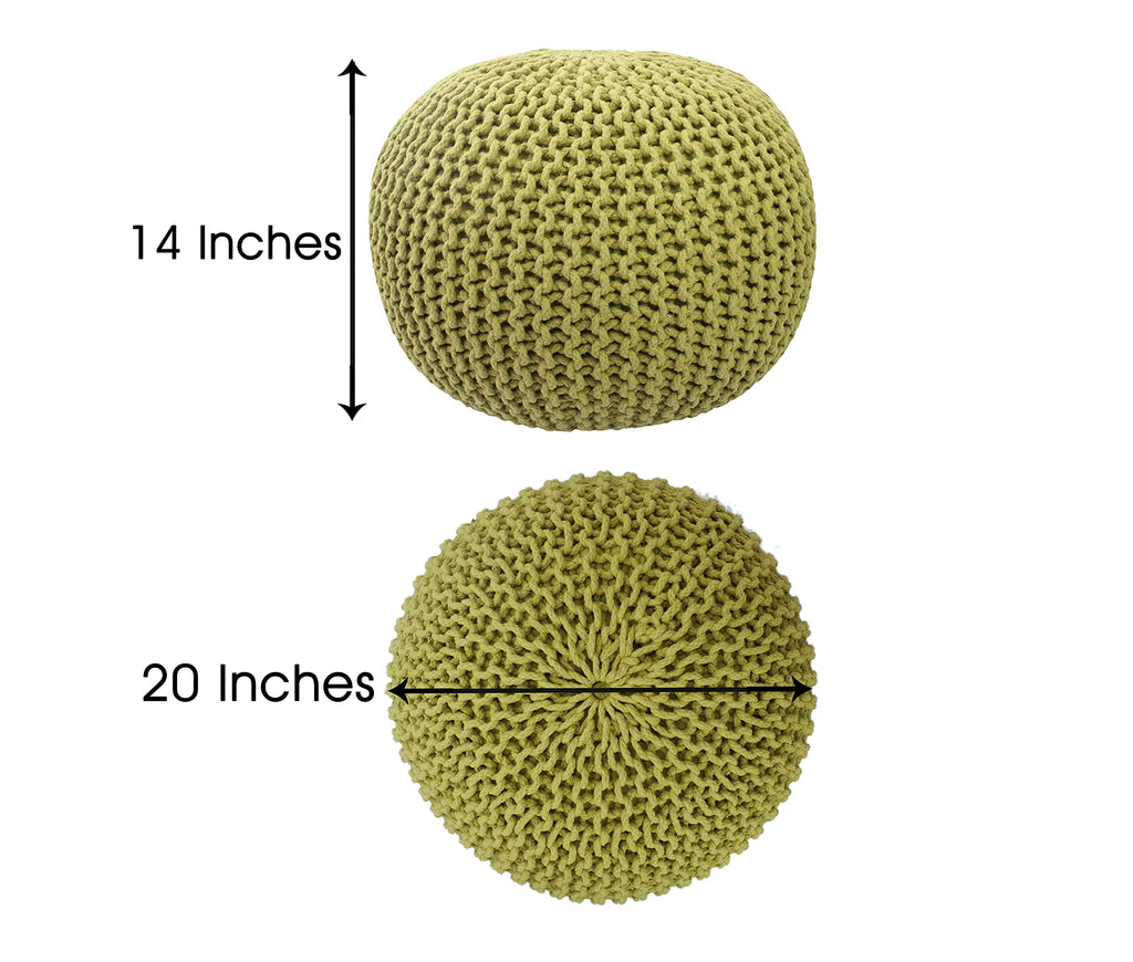 Round Green Pouf -Hand Knitted Cotton Braid Cord Dori Ottoman