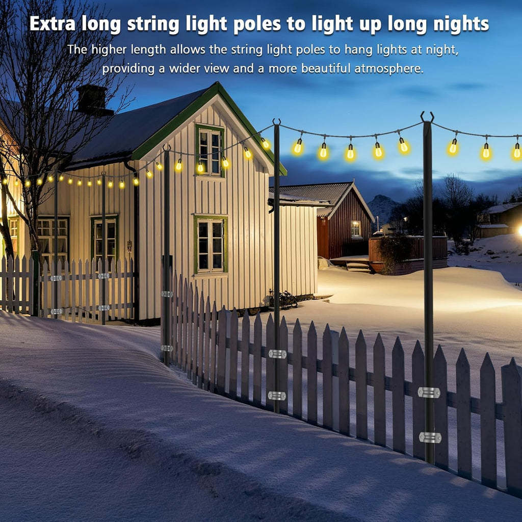4Pack String Light Poles, Metal Poles for Hanging Outdoor Light Strings, 4 Pack 10 FT Light Poles Stand for Outside